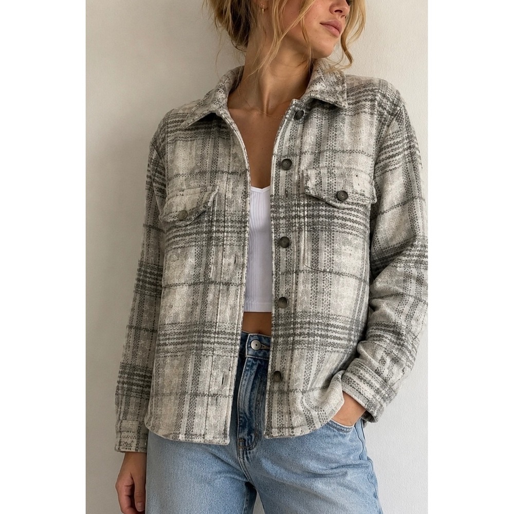 Banana Republic Plaid Shacket Shirt‎ Jacket XS Petite Wool Blend Indie Grunge